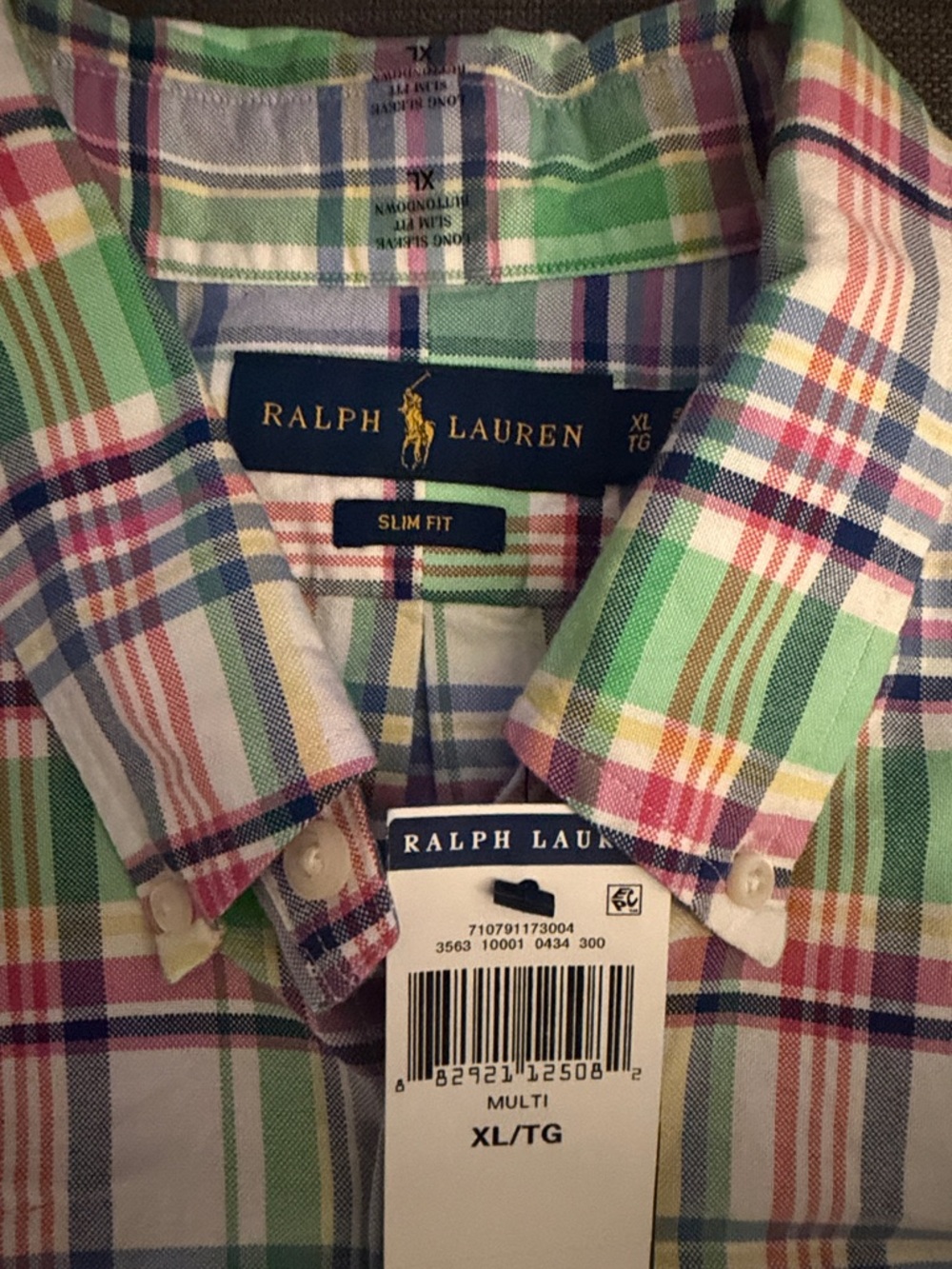 Ralph Lauren Pastel Plaid Cotton Button-Down Shirt - Green, Blue, Pink XL - Picture 3 of 5